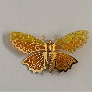 Avon Yellow Gold Tone Butterfly Pin Delicate Transparent Vintage Signed